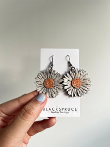 Leather Earrings- Daisy and Forget Me Not